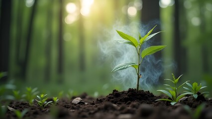 a green plant growth in a forest