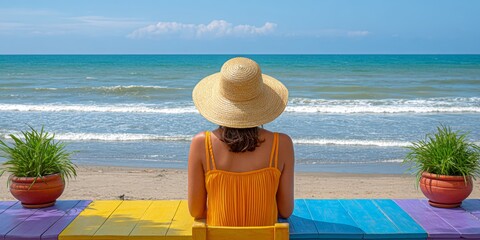 a realistic photo of a digital nomad participating in a video call from a beachside cafe