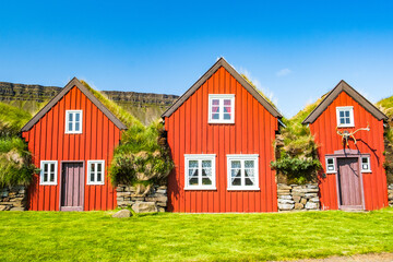 Old turf houses in Iceland. Traditional architecture.