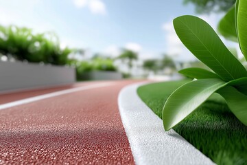 Outdoor running track with greenery on a sunny day