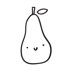 Cute smiling pear. Outline funny illustration. Vector illustration on white background.