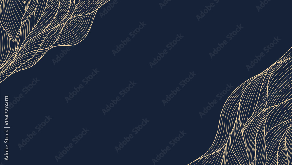 Poster luxury minimal background with line art hand drawn waves texture. linear ornament for minimalist des