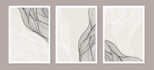 Wall Art Poster Set with Abstract Minimalist Line Art Textures Drawing. Hand Drawn Linear Template Art Collection. Minimal Hand Drawn Texture Background. Creative Minimal Vector Banner Design.