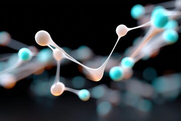 Abstract molecular structure with connected spheres on black background