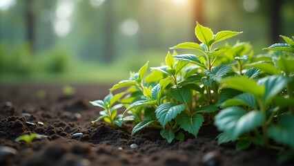 small green plants growth in a forest with green leaves