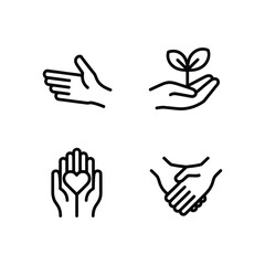 Obraz premium Minimal Hand Logo Icon Set – Clean Black Vector Symbols for Support, Care, and Creative Branding