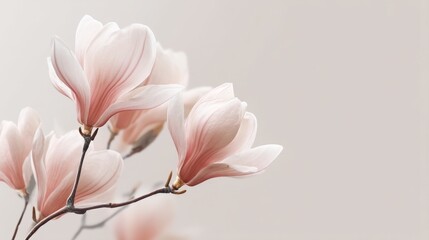 Obraz premium Delicate petals and soft light are revealed as soft pastel magnolia blossoms unfurl, creating a serene ambiance surrounded by blooming flowers in soft focus