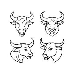 Set of bull head line art vector illustration
