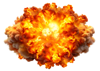 Intense Fiery Explosion with Orange and Yellow Flames and Brownish Smoke Plumes A I G E N E R A T E D - P N G isolated on a transparent background