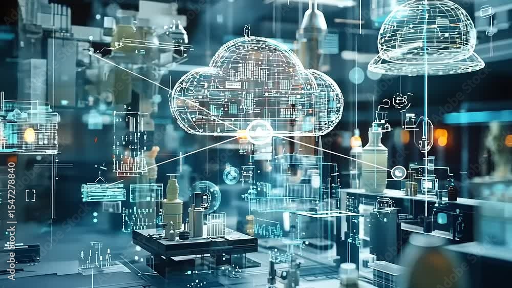 Aufkleber futuristic digital landscape showcasing cloud computing technology with interconnected data elements