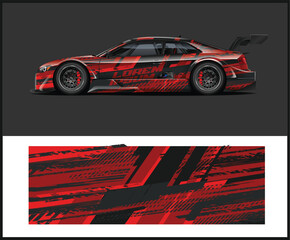 Red and Black Racing Car Wrap Design Template with Abstract Pattern