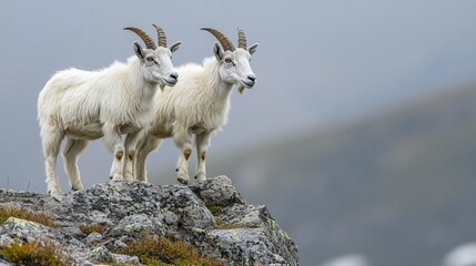 Naklejka premium Mountain Goats on Rocky Peak