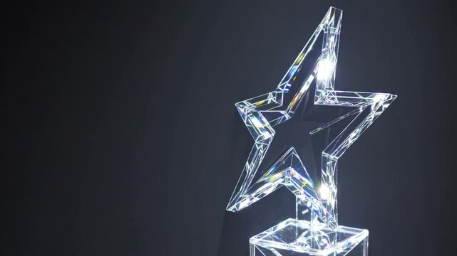 Crystal star trophy award on black background, symbol of excellence, achievement, recognition, success, celebration, leadership, best performance, winner, milestone, victory, motivation, corporate rew