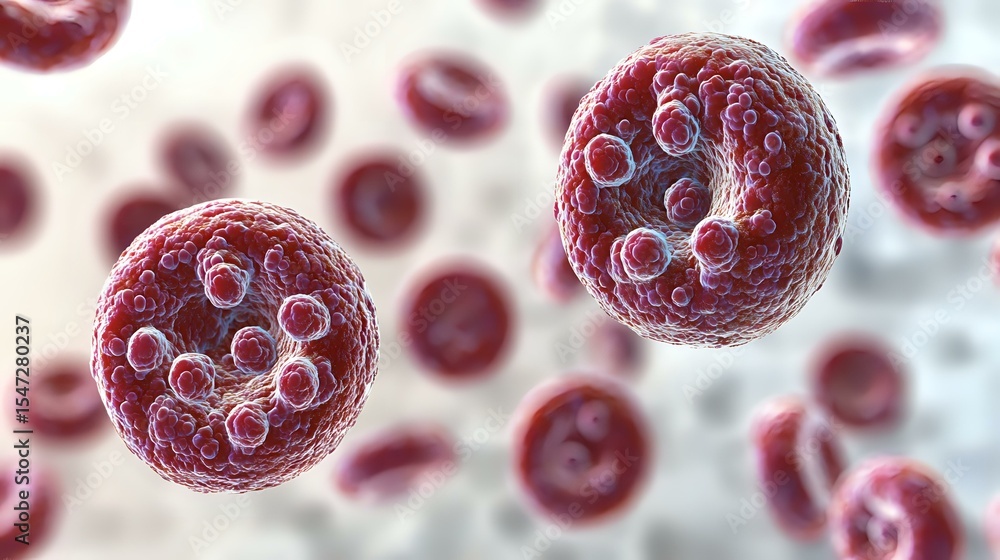 Poster red blood cells floating in plasma, microscopic medical visualization showing detailed cellular stru