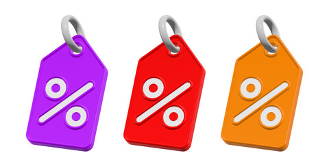 3d percent discount tag three color icon isolated on transparent background