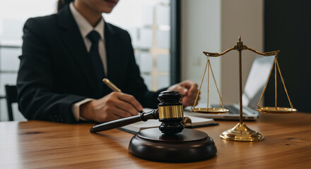 Female lawyer judge. Legal service entrepreneur consultation. Consultation on various contracts to plan cases in court.