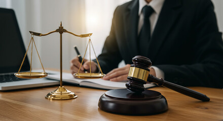 Judge lawyer male Consultation businessman legal services Consultation on various contracts to plan cases in court.