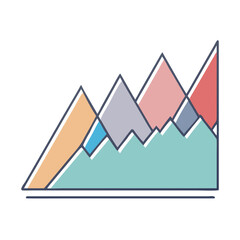 Stylized illustration of layered colorful mountains with a continuous ridgeline