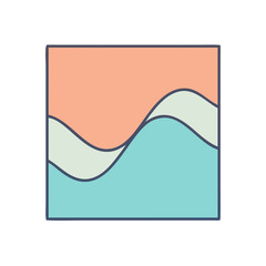 A simple illustration of pastel colored waves within a dark blue box
