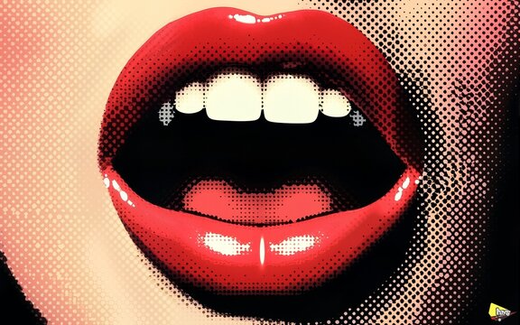Opened woman lips as retro halftone collage elements for mixed media design. Mouth in scream in halftone texture, dotted pop art style. Vector illustration of vintage grunge punk crazy art templates.