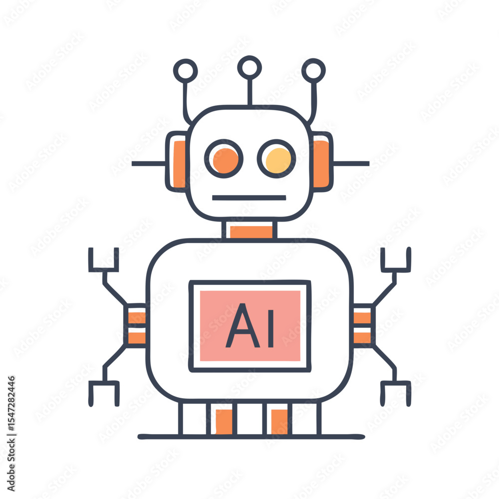 Poster vector illustration of a friendly ai robot with antennas and screen