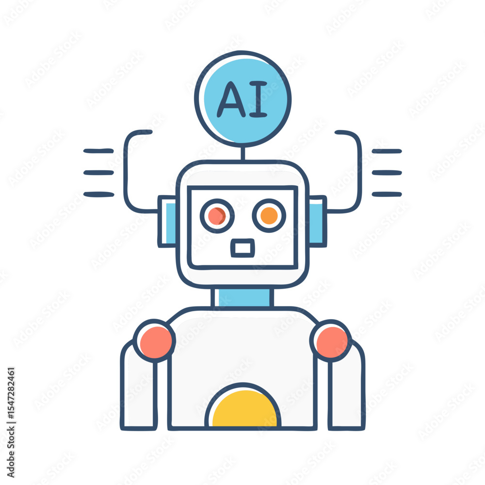 Poster stylized illustration of an ai robot demonstrating artificial intelligence technology and automation