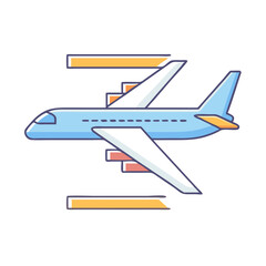Stylized vector illustration of a passenger airplane taking off with data visualization