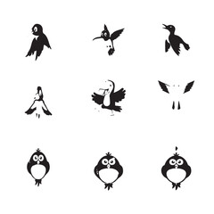  Black and white Birds Vector set 
