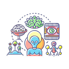 Colorful Cartoon Illustration of Extraterrestrial Concepts and Imagery in a Playful Style