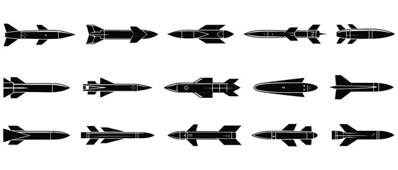 Filled Military Weapon Icons – Rockets, Missiles, and Warheads

