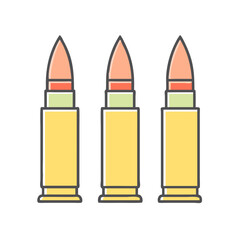 Three stylized rifle bullets arranged side by side on a white background
