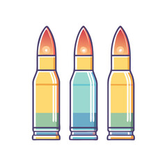 Stylized Vector Illustration of Three Bullets Ammunition Cartridges Isolated on White