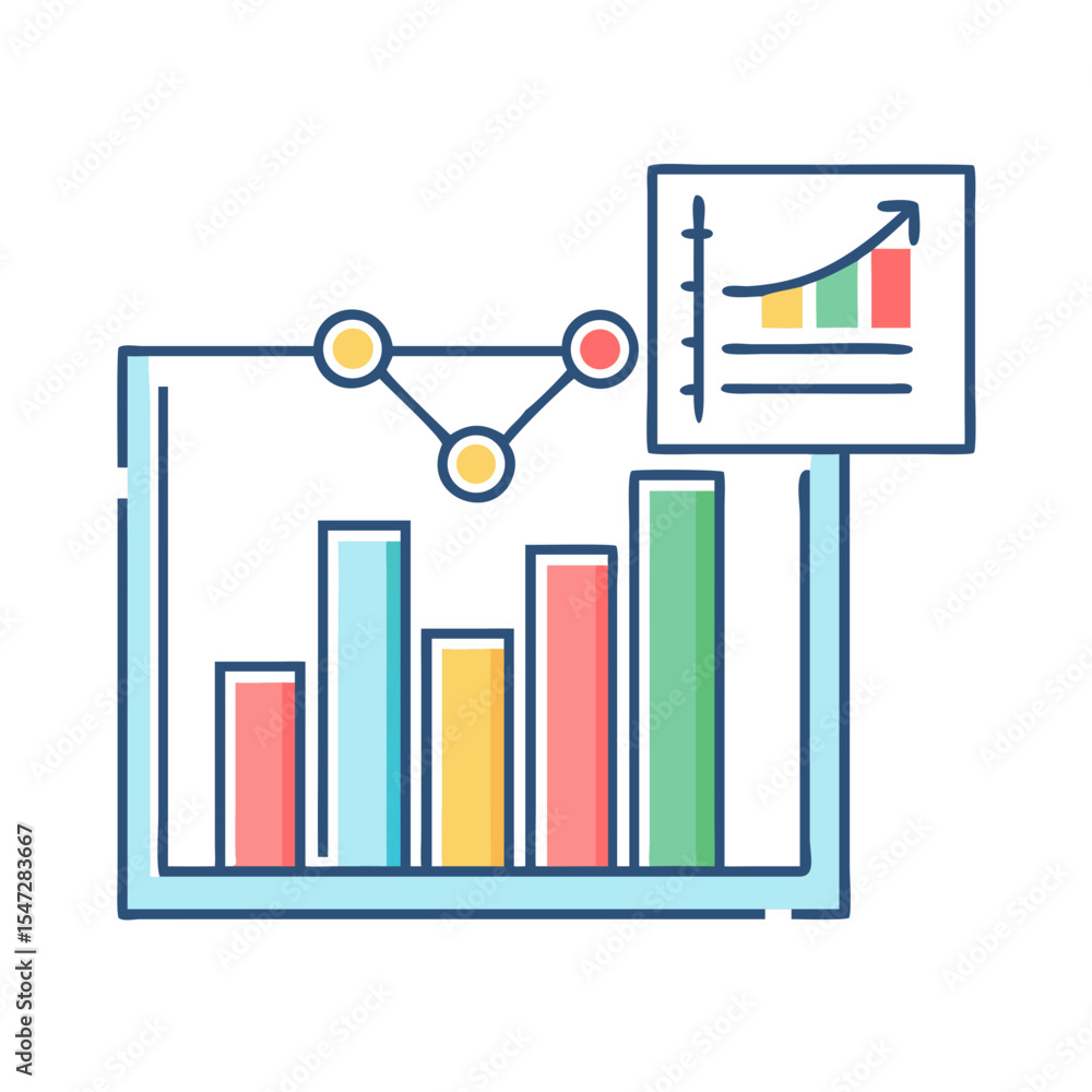 Poster financial analysis chart showing bar graphs and increasing trend on secondary graph
