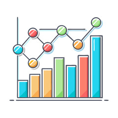 Colorful bar graph with connected data points indicating positive business growth