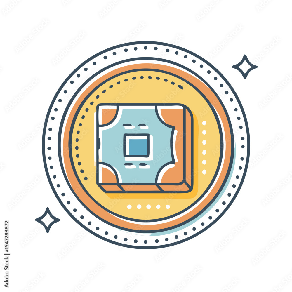 Poster computer chip inside decorative round badge with a sparkly clean finish