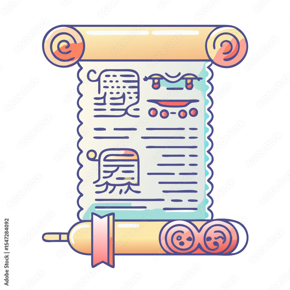 Poster ancient parchment scroll with abstract symbols and decorative element at bottom