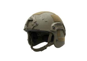 Olive drab tactical helmet with adjustable straps and modular attachment points for accessories use