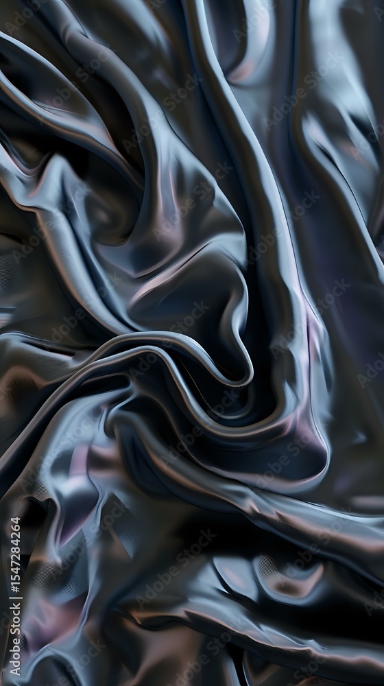 Poster luxurious black silk fabric with smooth waves and folds creating elegant abstract pattern. subtle pi