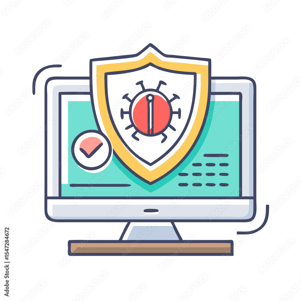 Poster computer security with shield protecting against virus and data, digital protection