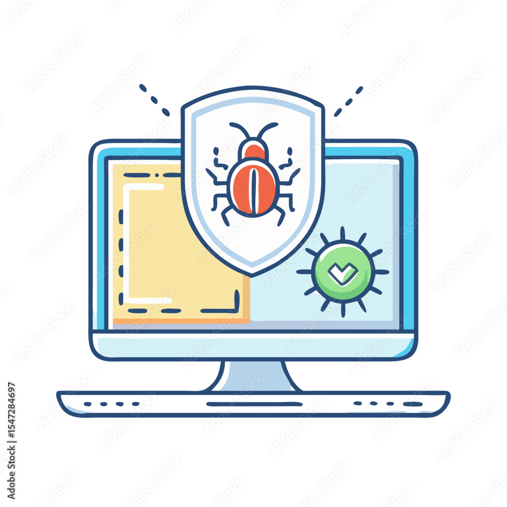 Poster computer protection from viruses and malware with antivirus software security shield