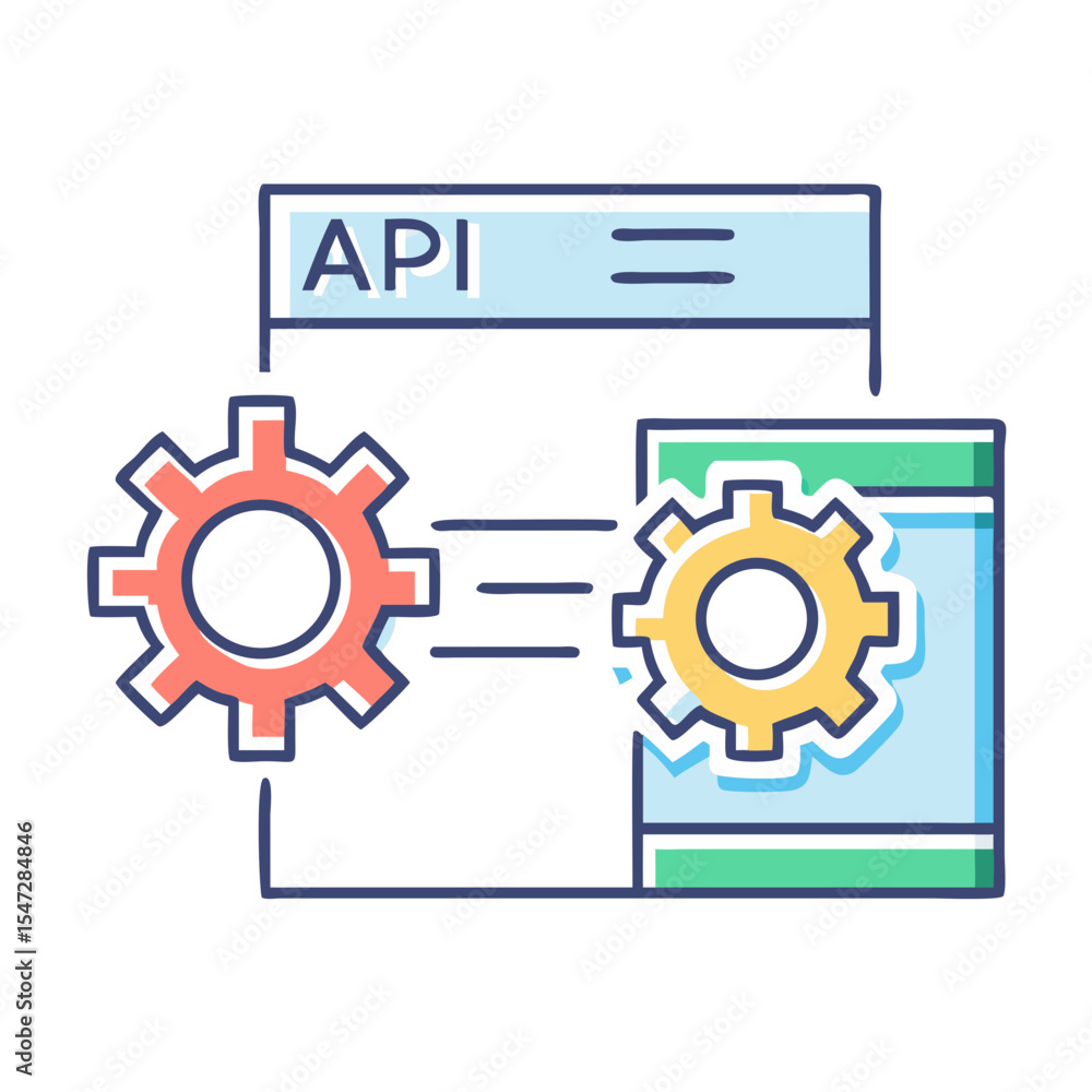 Poster Illustrative representation of Application Programming Interface with gears and visual connections