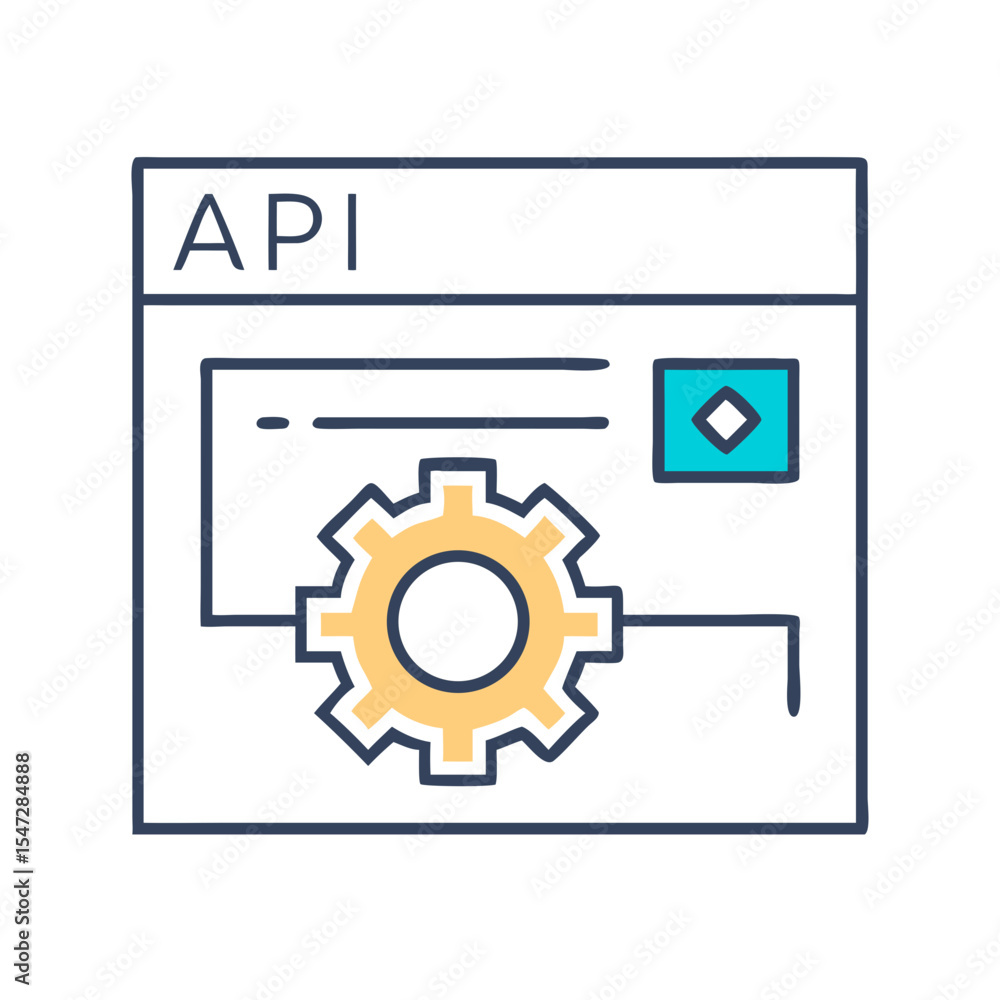 Poster api integration and development process depicted with gear and connected elements