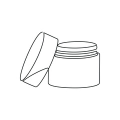 Hand drawn open cream container vector. One line continuous drawing. Minimal fashion print, linear silhouette icon. Cosmetics skin care product, balm, lotion, abstract doodle illustration.