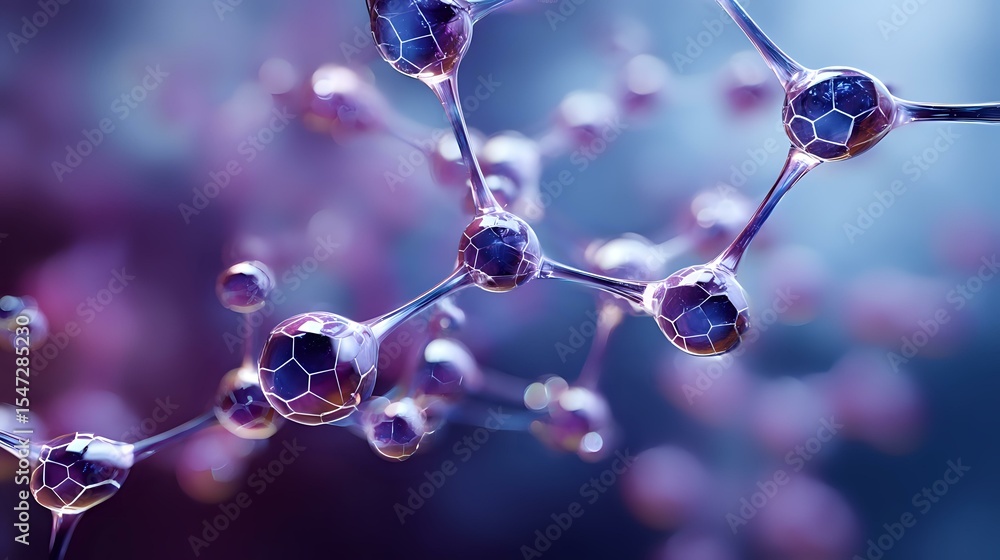 Aufkleber molecular structure visualization with interconnected spherical nodes in purple and blue tones, show
