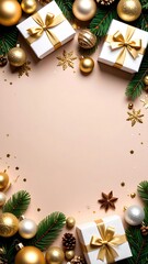 Festive gift presentation with decorations holiday celebration image cozy setting overhead view joyful atmosphere