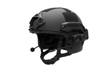 Naklejka premium Black tactical helmet showing advanced features in studio lighting, ready for digital composition