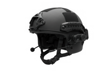Black tactical helmet showing advanced features in studio lighting, ready for digital composition