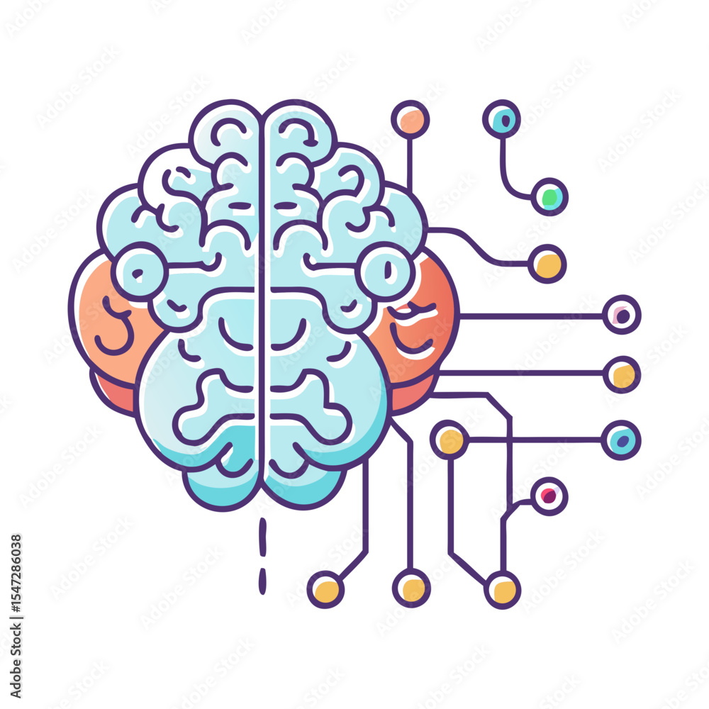 Poster brain meets technology concept illustration symbolizing artificial intelligence and neural networks