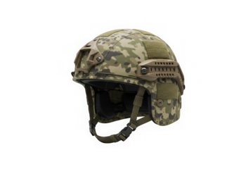 Camo helmet provides tactical head protection, enhancing safety for wearer in rough environments