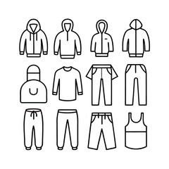 minimal outline clothing icons vector set